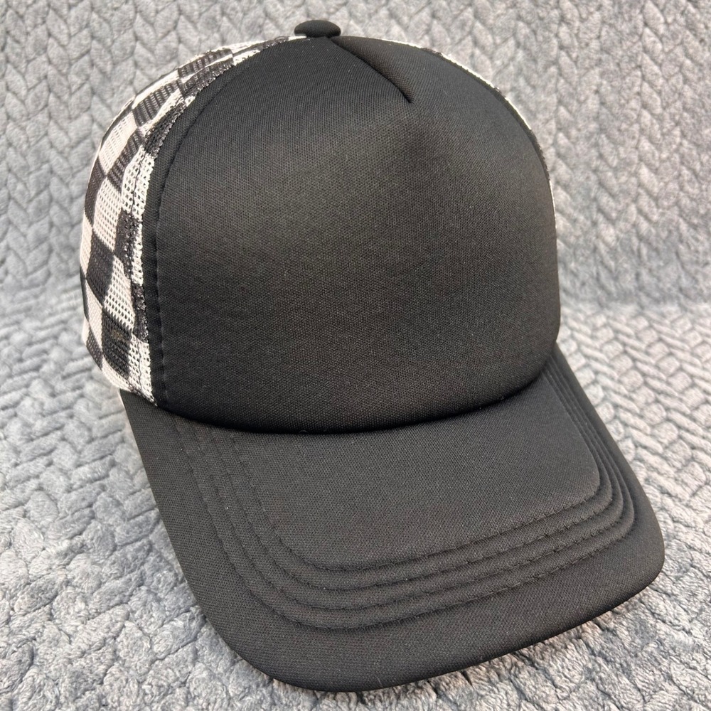 Checkerboard Mesh Mens Black Unbranded Trucker Hat Snapback Foam Front OSFM